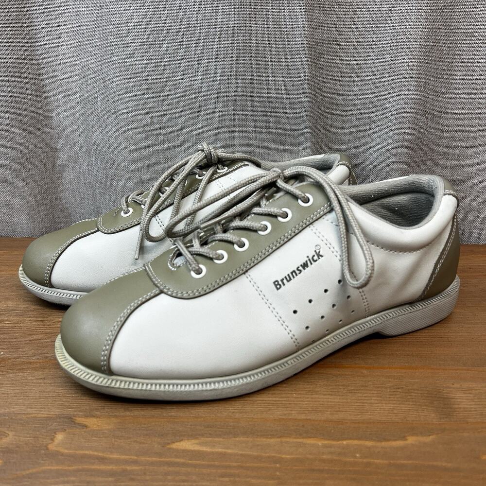 Vintage Brunswick Bowling Shoes Mens Sz 9 Leather Classic Beige Taupe 2 Tone